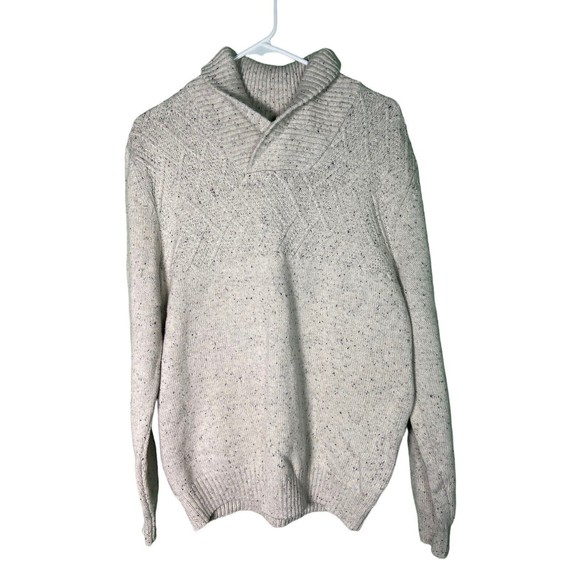 Chaps Mens Showl Neck Pullover Size Large Sweater Speckled Beige Textured Knit - Picture 1 of 6